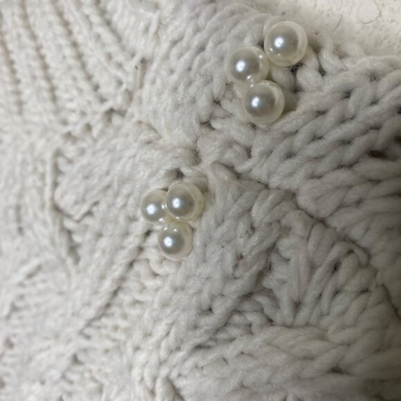 Zara Chunky Cable Knit Pearl Embellished Sweater Womens L Ivory - Picture 5 of 8